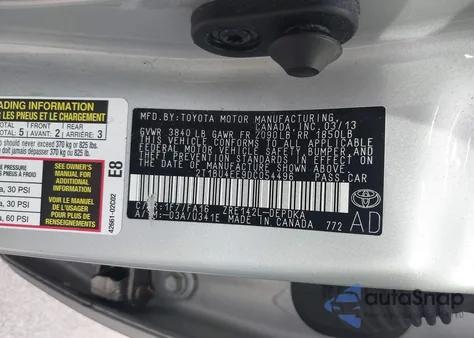 2013 Toyota Corolla Base из США, поврежденный, VIN 2T1BU4EE9DC054496